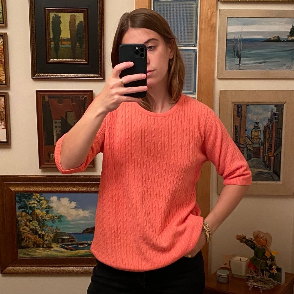 pink scottish cashmere cable-knit short-sleeved sweater